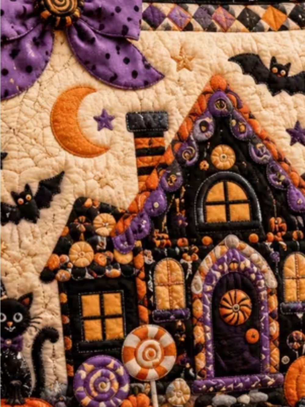 Halloween Haunted House Quilted tote Orange, Purple, Black so colorful and fun